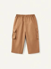 Cozy Pixies Baby Boy Casual Decorative Woven Belt Side Pockets Solid Color Cargo Pants - Camel - View 3