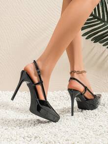 Xin Jing Shoes 女款優雅高跟單鞋，厚底，時尚百搭高跟鞋 - 黑色 - 查看 5