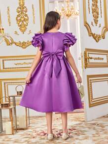 SHEIN Tween Girls' Cute Cap Sleeves Dress With Fabric Patchwork