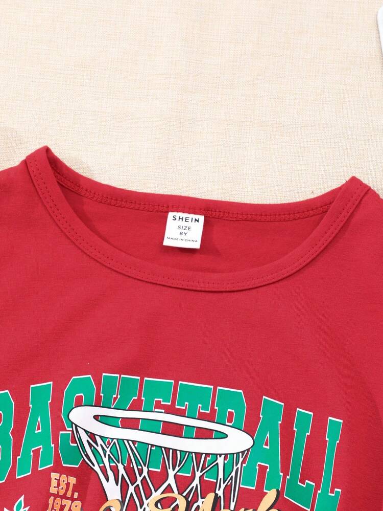 Tween Girls' Slogan & Basketball Print Round Neck Short Sleeve T-Shirt
