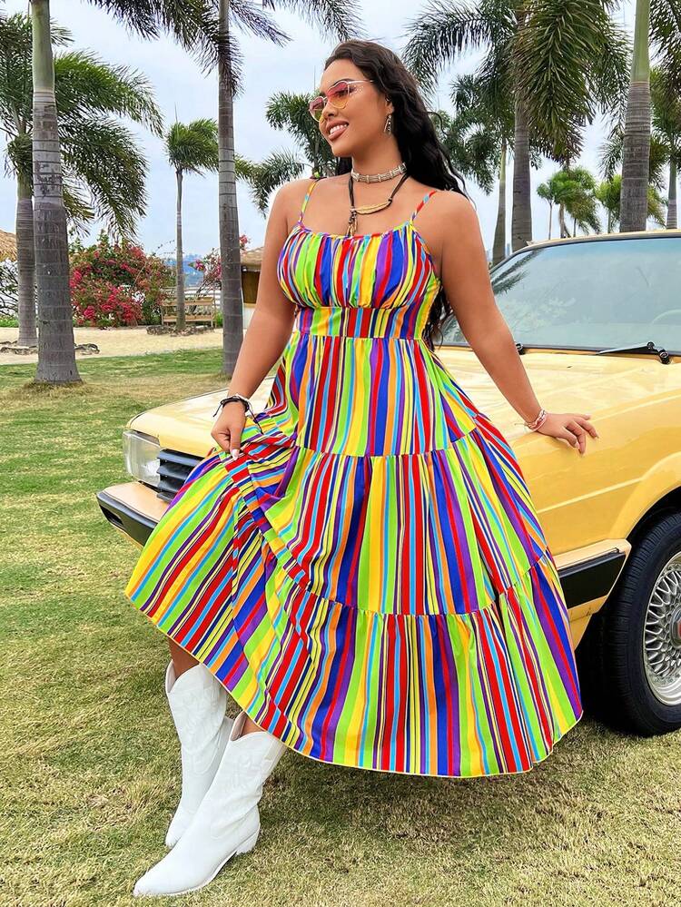 Plus Size Women's Striped Cami Dress