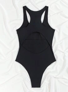 Vaytide Đồ bơi một mảnh không tay màu trơn có lưng khoét lưng dành cho nữ đi biển mùa hè - màu đen - Xem 8