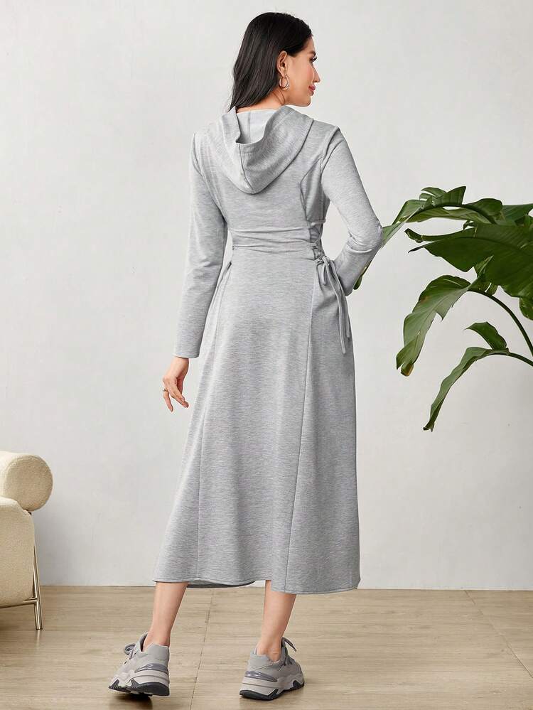 Women's Hooded Long Sleeve Dress With Slogan Print Fall Cloth For Women