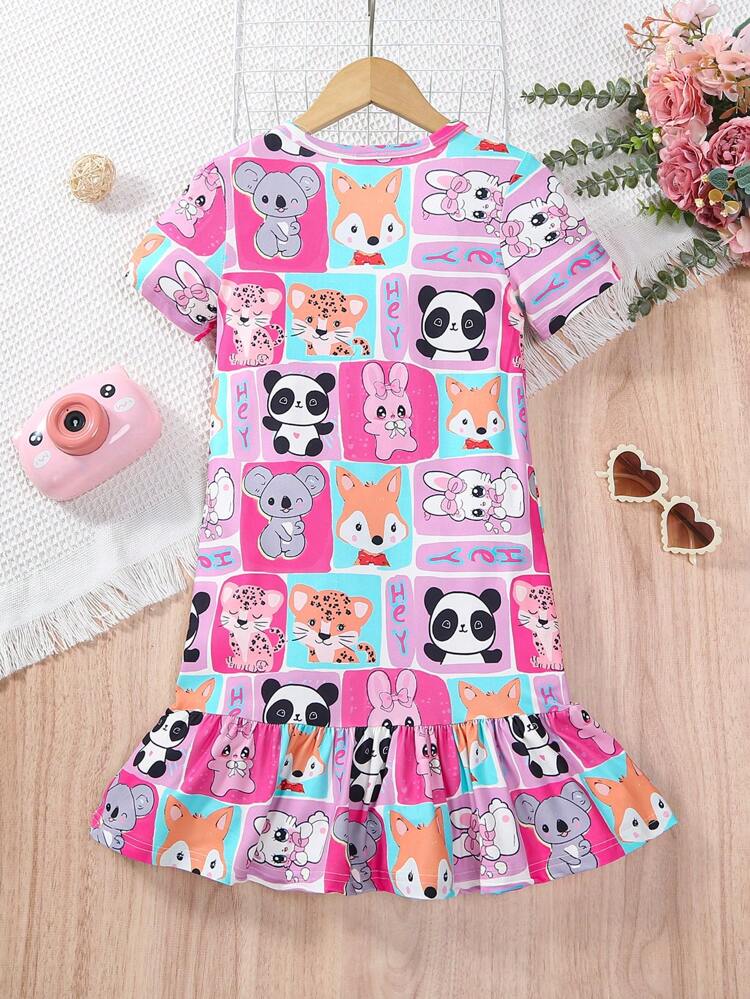 Young Girl's New Cute Animal Patterned Full-Length Sleep Dress For Home
