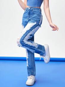 Teen Girl Distressed Straight-Leg Jeans - Medium Wash - View 5