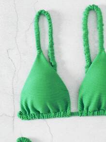 SHEIN Swim طقم بيكيني منفصل بلون واحد للشاطئ الصيفي - أخضر - مشاهدة 5
