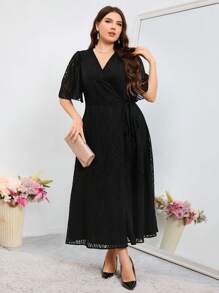 Modelyn Plus Size Solid Color Cutout Tie Wrap Dress Long Evening Dresses