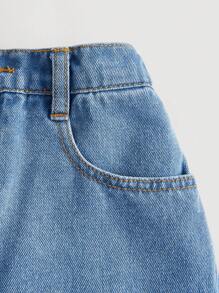 SHEIN Girlism بناطيل قصيرة جينز مُستقيمة لفتيات ما بين الصغار، ذات جيوب خلفية، موسم الربيع والصيف، ألبسة صيفية للفتيات لحفلات الموسيقى