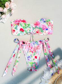 SHEIN Swim Floral Print Two-Piece Bikini Set Summer Beach - Multicolor - View 2