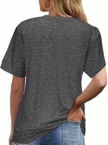 INAWLY Camiseta com Ajuste Regular Estampa Floral e Letra, Gráfico de Flores em Direção ao Sol, Blusas Femininas - Chumbo - Visão 2