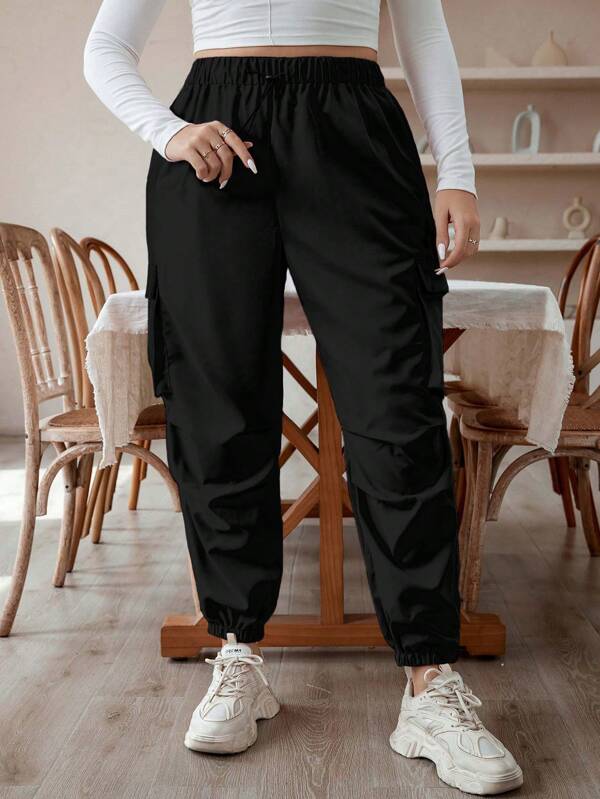 Calvaya Pantaloni cu șnur în talie și manșete, de talie unică