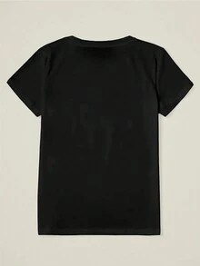 Maweii 大尺碼貨幣和手印短袖休閒t恤 - 黑色 - 查看 2