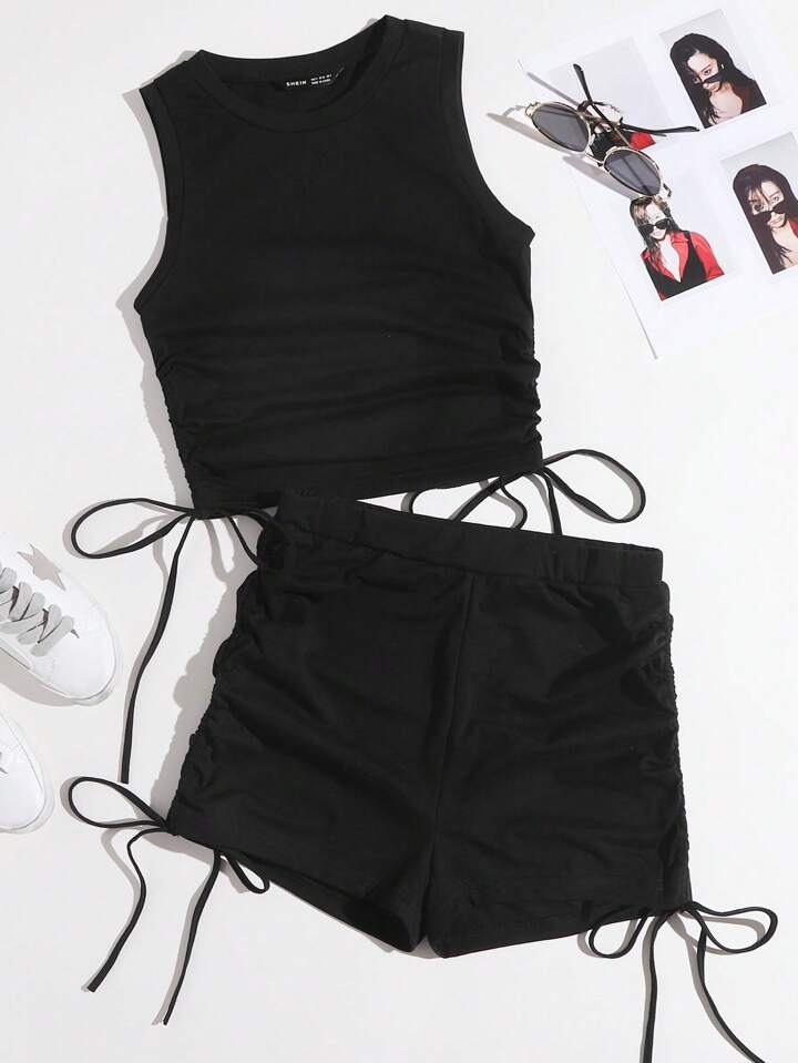 SHEIN EZwear ドローストリング シャーリングサイド クロップ