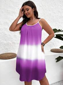 SHEIN VCAY Plus Size Women's Tie Dye Spaghetti Strap Dress - Purple - View 4