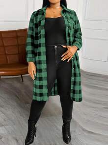 Calvaya 大尺寸格紋印花前扣連衣裙 - 墨綠色 - 查看 4