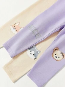 Cozy Pixies Baby Girl Cartoon Animal Pattern Elastic Waistband Pants 2pcs/Set