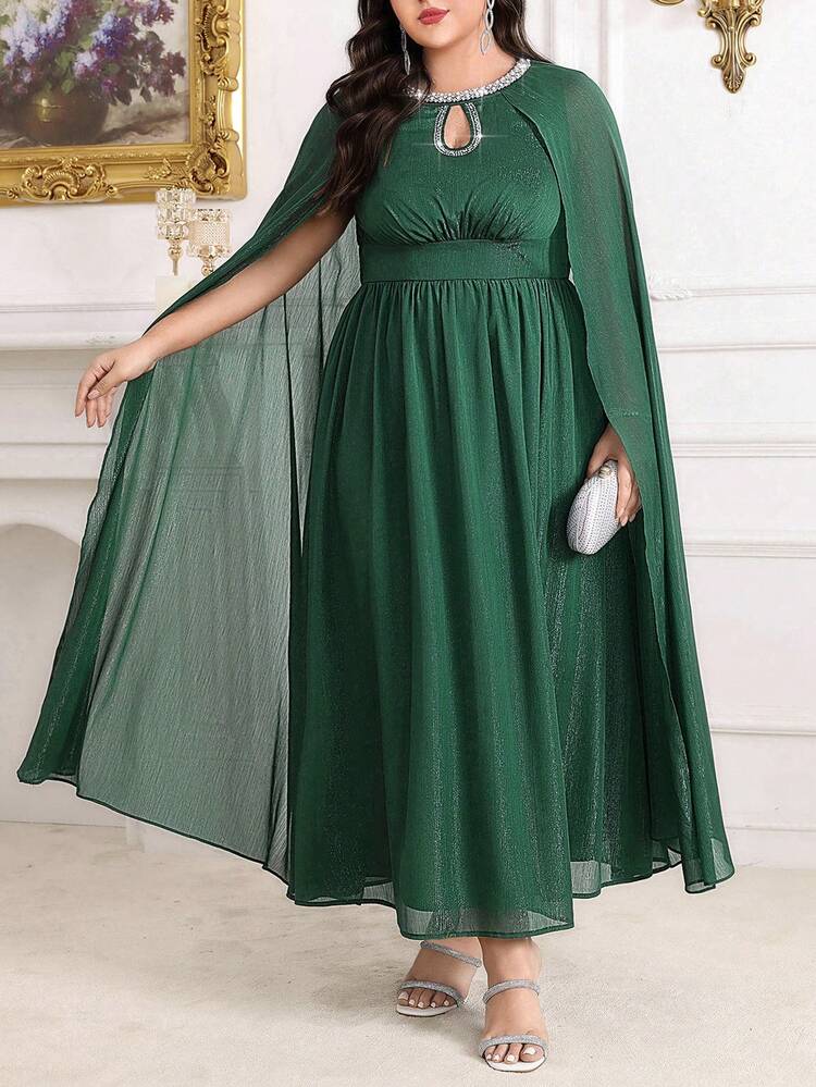 Plus Size Women's Sparkly Lock Hole Neckline Batwing Sleeve Arabian Clothing,Elegant Evening Party Dress Long Evening Dresses