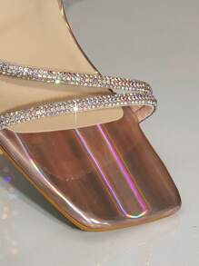 Damen Silberfarben Strass verzierte sexy Knöchelriemen High Heel Sandalen Valentinstag