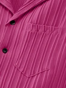 Manfinity Homme Camisa De Manga Corta Con Cuello En Contraste Liso Y Pantalones Cortos Para Hombre, 2 Piezas/set - Rosa Fucsia - Ver 7