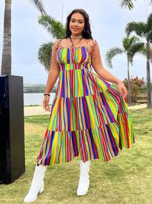 Flirla Plus Size Women's Striped Cami Dress - Multicolor - View 4