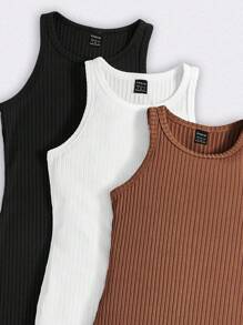 SHEIN LUNE 女士針織固色圓領無袖修身休閒連衣裙3入組 - 彩色 - 查看 5