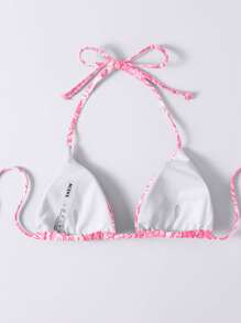 SHEIN Swim 女士泳裝比基尼頂部，帶派力紋和露背綁帶 - 彩色 - 查看 2