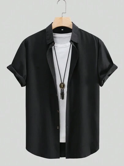 男士纯色商务休闲短袖衬衫