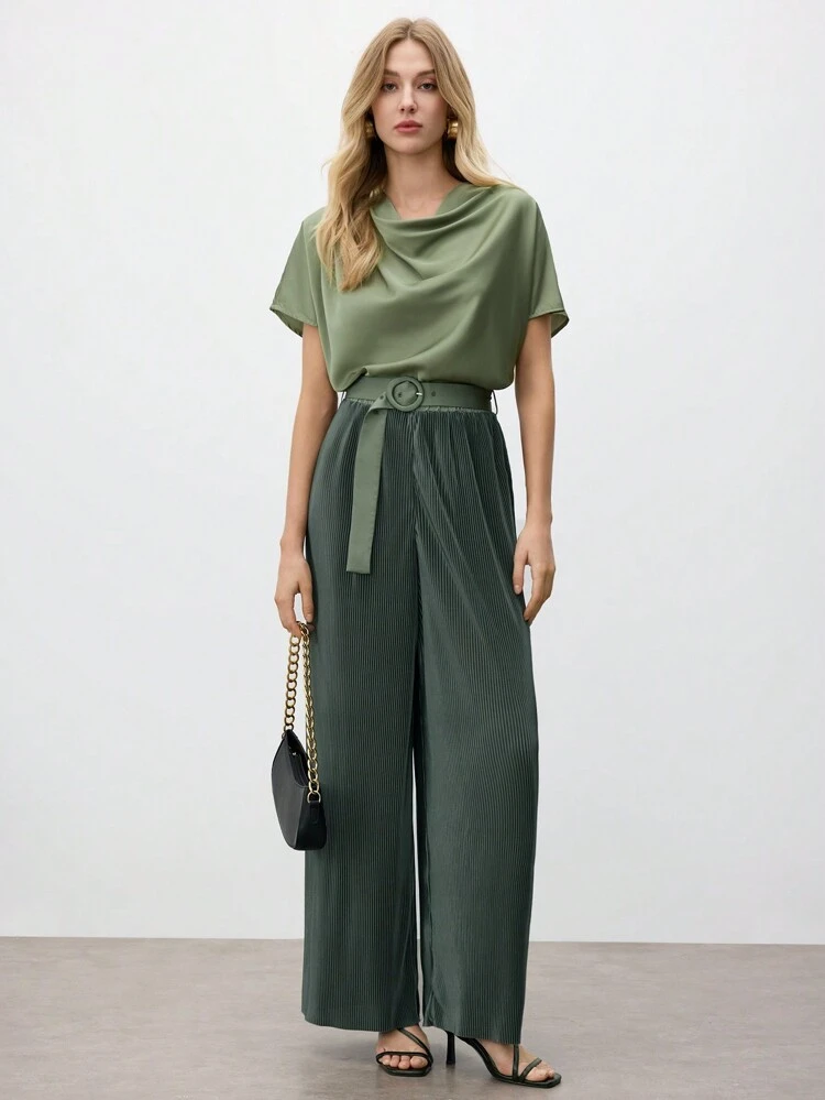 Women's Casual  Green Camouflage Print Wide Leg Pants