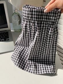 Comfortcana Plus Size Women Elastic Waist Plaid Loose Casual Shorts With Pockets, Summer - Black - View 3