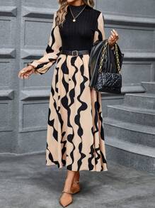 SHEIN Clasi In Đồ họa Cổ giả Tay áo lồng đèn Đầm - Nhiều màu - Xem 5