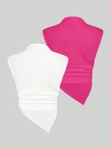 Chiquease Set cu maiouri cu tiv asimetric cu guler normal - Multicolor - Vizualizare 2