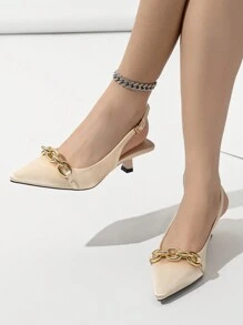 Của phụ nữ Thanh lịch Màu be Xa ten Cao gót Với dây chuyền Trang trí Pointed Toe , Dây đeo mắt cá chân Và Hình con mèo Gót chân Cúp , Thích hợp Đối với Cuộc sống hàng ngày , Ngày đêm , Mua sắm , Buổi tiệc In Mùa Xuân Và Mùa hè - Màu be - Xem 6