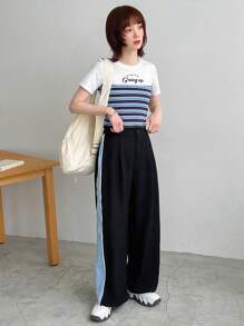 FRIFUL Women's Colorblock Pleated Casual Trousers - Black - View 3