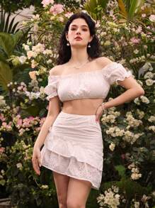 GENKIRA 2pcs Women Set With Asymmetric Ruffle Hem - White - View 5