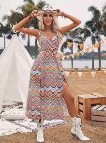 Breezaya Women's Floral Print Asymmetrical Cutting Backless High Split Dress - Multicolor - View 3