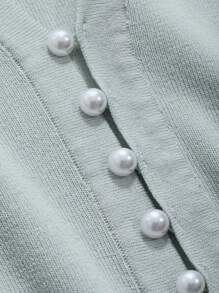 DAZY 纯色针织短袖 V 领纽扣女式夏季上衣 - 綠色 - 查看 6