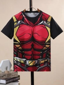 Tween Boy Cartoon Print Short Sleeve T-Shirt - Black - View 1