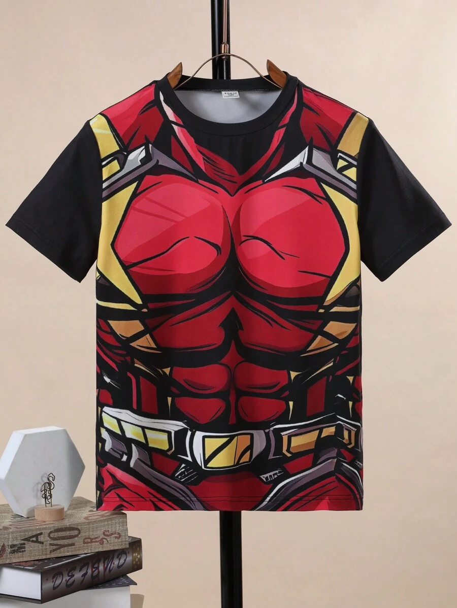 Tween Boy Cartoon Print Short Sleeve T-Shirt - Black - View 1