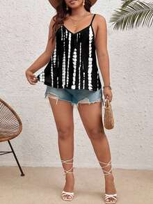 EMERY ROSE Kích thước lớn Của phụ nữ Giải trí Tối giản Nghệ thuật Họa tiết đường kẻ Đen & Trắng In Cami ngọn Thích hợp Cho mùa hè - trắng - Xem 3