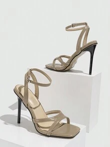 Giày sandal đế vuông mới cho nữ mùa hè, quai mảnh, gợi cảm và đa năng - Màu be - Xem 4