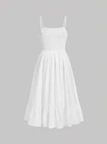 SHEIN MOD Plus Size Lace Trimmed Ruffle Hem Cami Dress - White - View 2
