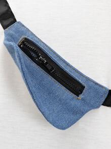 2pcs/Set Spring Summer Baby Boy White Top & Denim Zipper Fixed Bag With Light Wash Jean Shorts Fashionable Boy Outfit