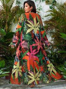Swim Vcay Plus Size Bãi biển mùa hè Bộ kimono rộng rãi có in hình thực vật và thiết kế mở phía trước - Nhiều màu - Xem 3