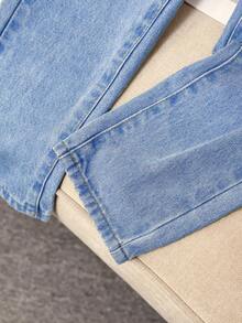 SHEIN Tween Girl Y2K Spring Summer Beach Washed Distressed Ripped Frayed Tapered Denim Jeans,Girls Summer Clothes Outfits - Light Wash - View 3