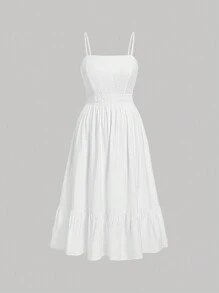 SHEIN MOD Plus Size Lace Trimmed Ruffle Hem Cami Dress - White - View 1