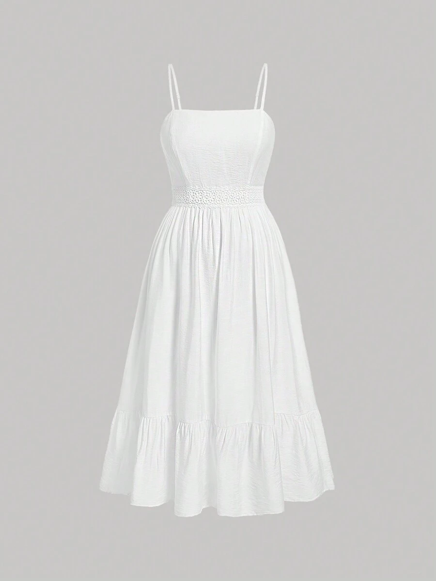 SHEIN MOD Plus Size Lace Trimmed Ruffle Hem Cami Dress - White - View 1