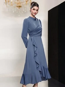 Modelyn Women's Stand Collar Arabian Dress - Blue - View 7