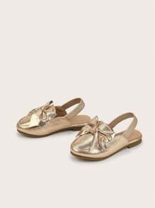 Girls' Flat Shoes With Bowknot Decor And Open Heel, Pink