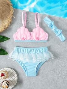 SHEIN Baby Girl Swimwear Set, Shell Shaped Ruffle Swimsuit & Swimwear, Beach Dress