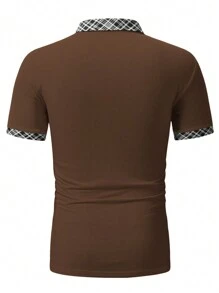 Manfinity Homme Nam Kẻ sọc Vá lại Ngắn tay Áo polo - Cà phê nâu - Xem 2